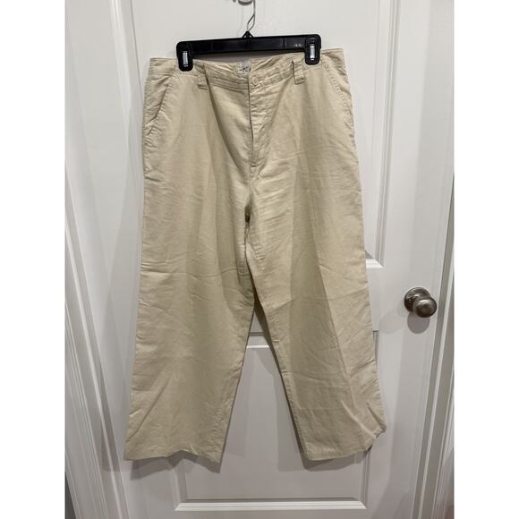 Calvin Klein Ivory Wide Leg Cotton Linen Lightweight Pants - Size 14 - Picture 1 of 9